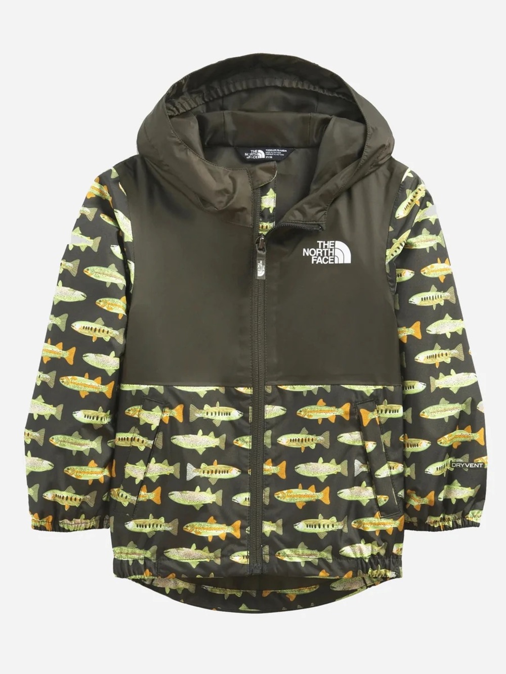 The North Face Kids Olive Green Fish-Print Hooded Raincoat